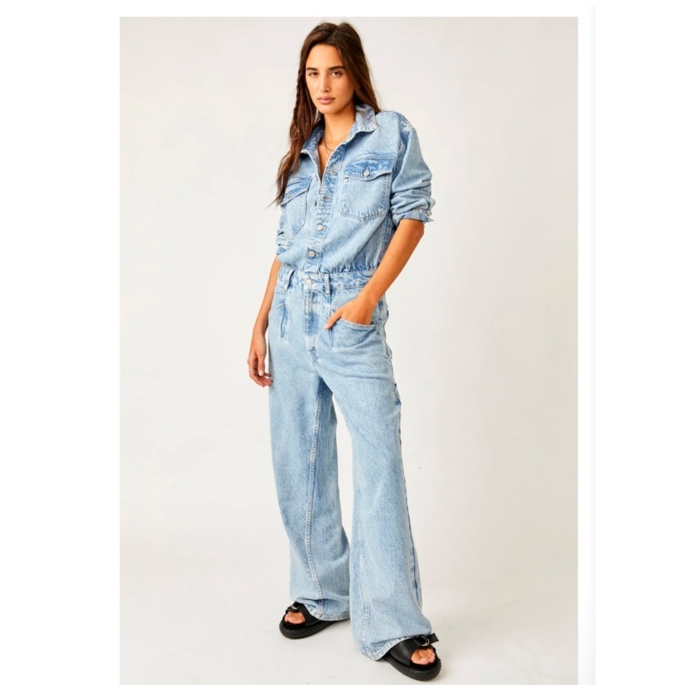 Free People | Touch The Sky One Piece Utility Inspired Denim Jumpsuit | XS